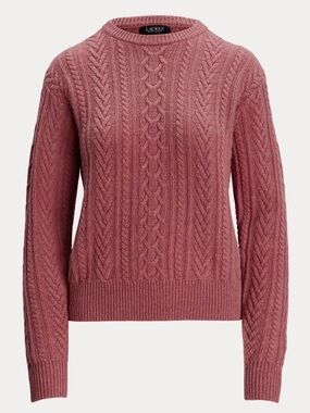 Lauren Ralph Lauren Dusty Rose Wool Cashmere Blend Cable-Knit Crewneck Sweater